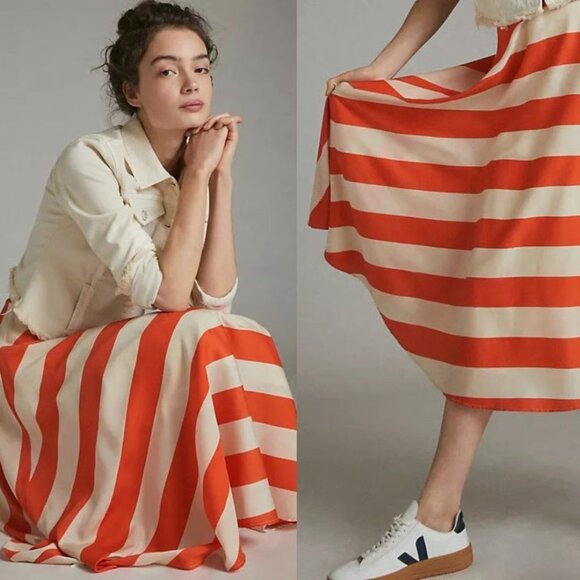 Anthropologie Mare Mare Striking Orange Striped Twirly Skirt - Picture 1 of 4